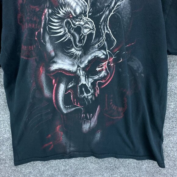 Dragon Skull T Shirt Mens Extra Large Black Red Grunge Punk Goth AOP Gildan - Picture 3 of 11